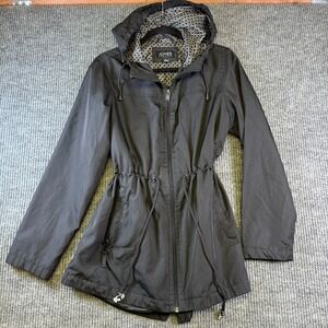 Jones New York Womens Hooded Jacket Large Black Zip Front Drawstring